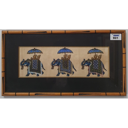 901 - A framed elephant Print on Fabric .