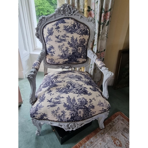 28 - A really good pair of Louis style Armchairs, hand painted, with classical upholstery, on carved cabr... 