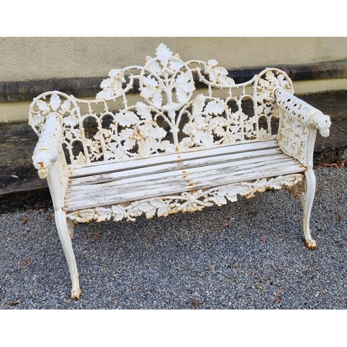 491 - A superb very heavy Cast Iron garden Bench with Oak leaf decoration and dog head arms.
W140 x BH 93c... 