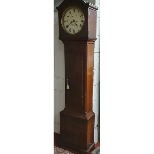 1 - A 19th Century Mahogany Longcase Clock by P Donegan of Dublin with white dial and brass bezel with w... 