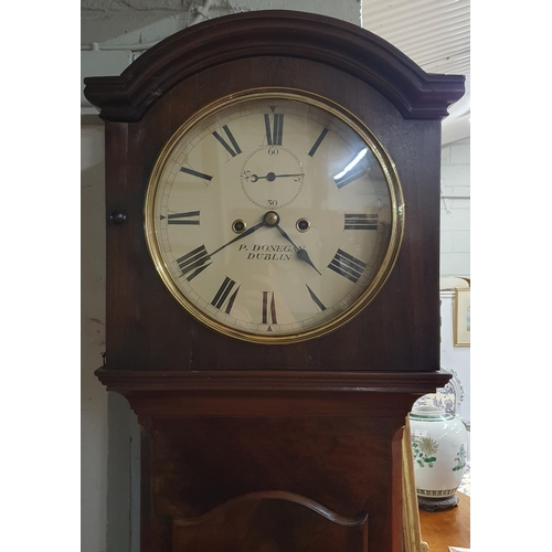 1 - A 19th Century Mahogany Longcase Clock by P Donegan of Dublin with white dial and brass bezel with w... 