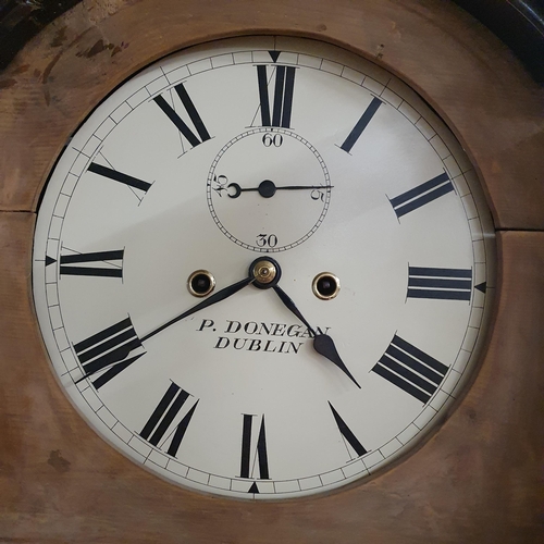 1 - A 19th Century Mahogany Longcase Clock by P Donegan of Dublin with white dial and brass bezel with w... 