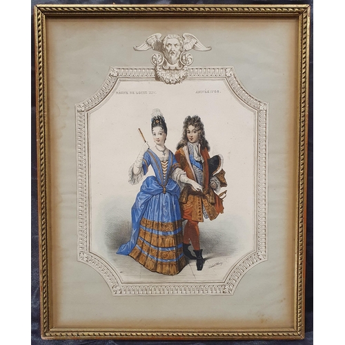 20 - A good pair of 19th Century French Fashion Engravings along with another.  First two being 40 x 32 c... 