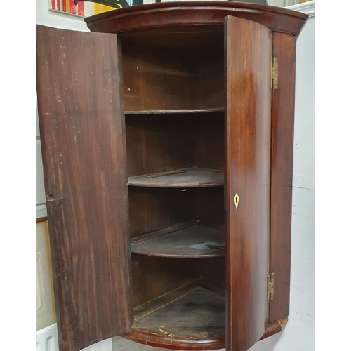 22A - A wall mounted Georgian Mahogany corner cabinet. H 110 x R 50 cm approx.