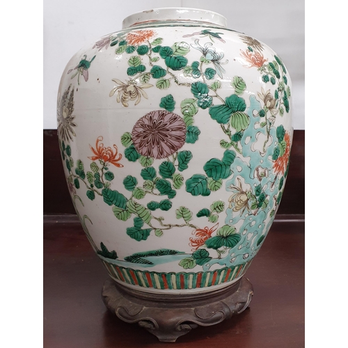 7 - A really good Oriental large Ginger Jar with hand painted floral decoration depicting butterflies la... 