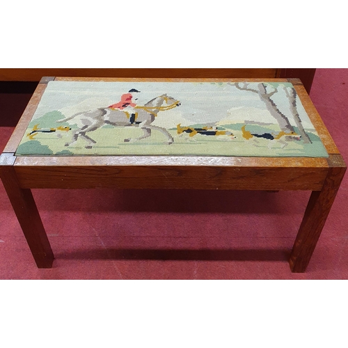 343A - A 20th Century Oak Stool with hunting tapestry top along with a convex mirror and three brass castor... 