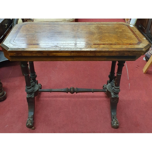 346 - A 19th Century Walnut Burr Walnut and Amboyna Foldover Card Table  with stretcher base (needs some r... 