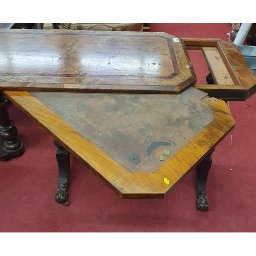 346 - A 19th Century Walnut Burr Walnut and Amboyna Foldover Card Table  with stretcher base (needs some r... 