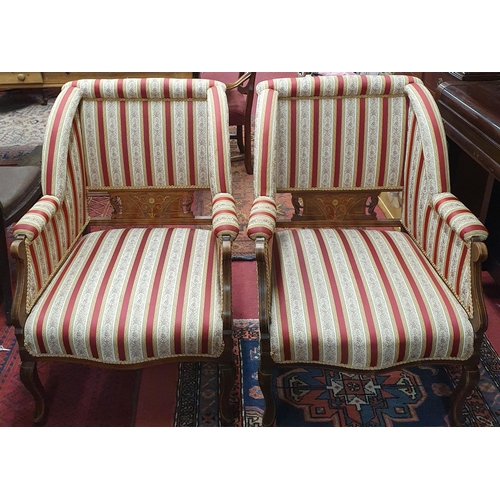 418 - A good late 19th early 20th Century pair of Mahogany and Inlaid Parlour  armchairs in traditional re... 