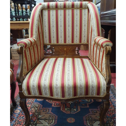 418 - A good late 19th early 20th Century pair of Mahogany and Inlaid Parlour  armchairs in traditional re... 