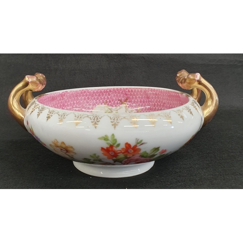 61 - A Sitzendorf Porcelain Oil Lamp Base with basket moulded reservoir encrusted with flowers and suppor... 