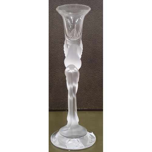 63 - A Carol Faberge Glass Candlestick with dove stem on a circular base. H 23 cm approx.