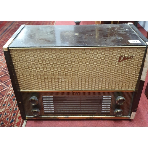 381 - A vintage Radio along with a vintage hat box and two table screens.