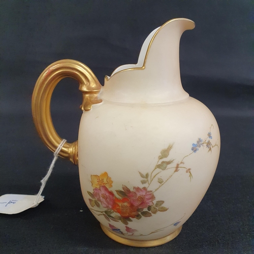 455 - A Royal Worcester Porcelain flat back Jug with rustic gilt handle. Rd 29115 - 1094. H 14 cm.