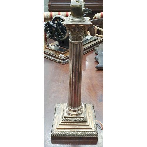 469 - A very good late 19th Century heavy Silver Plated to Cortinthian style table Lamp with fluted column... 