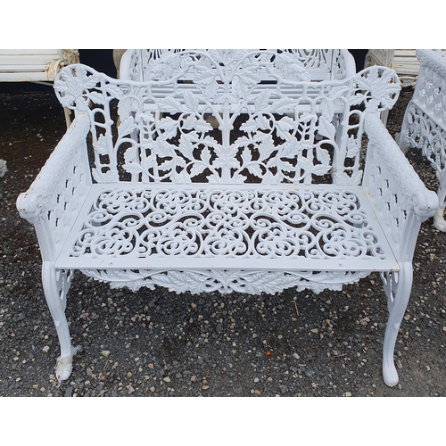 496 - A really good pair of Cast Iron Benches with pierced outline.
H 86 x W 110 x D 58 cm approx.