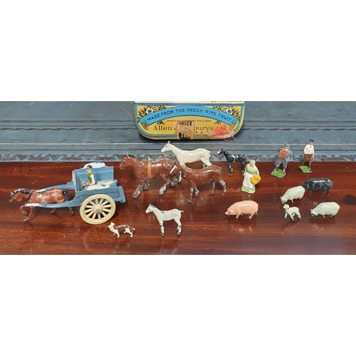 530 - A Group of decorative items to include , A large duck , picture frames ,painted  lead mini farm set ... 