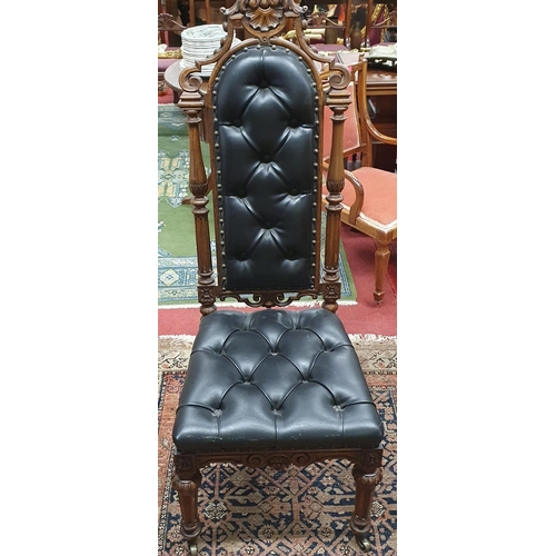 47 - A good 19th Century Walnut Hall Chair on turned carved supports and with brass castors. W 46 x D 45 ... 