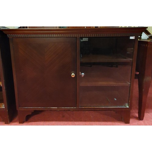 130 - A Mahogany Veneered Mini Bar Unit. Lacking doors. 
Fridge Not Included .
Height 90 x 113 x 60 cm app... 