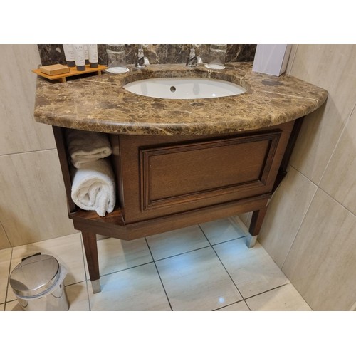 162 - A Smaller Sized Marble and Mahogany Veneered Vanity unit . Height 95 x W 120 x D 59 cm approx.  (Ple... 