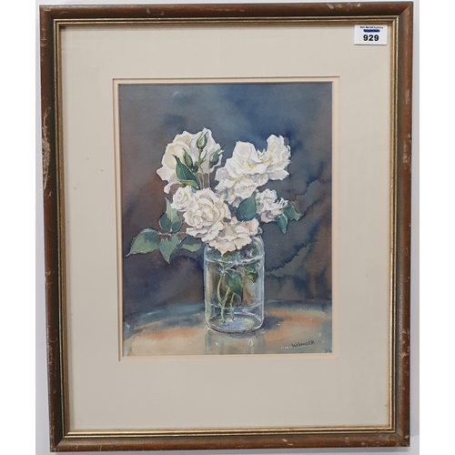 929 - A Still Life Watercolour of Roses in a vase, signed Wilmoth. 30 x 23 cms approx.