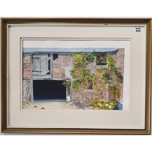 945 - ''The old barn Tredington court'' framed  Watercolor on board.