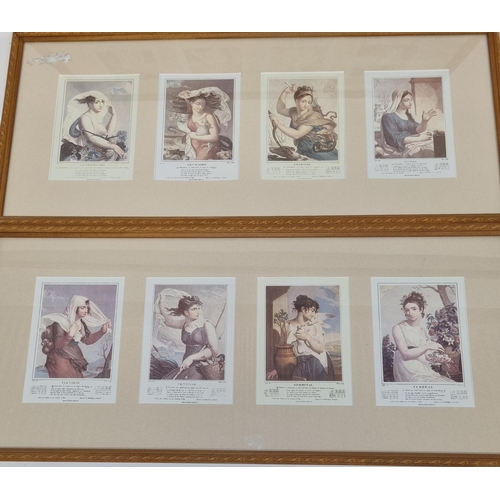 951 - A good set of three well framed collage coloured Prints of Classical women.