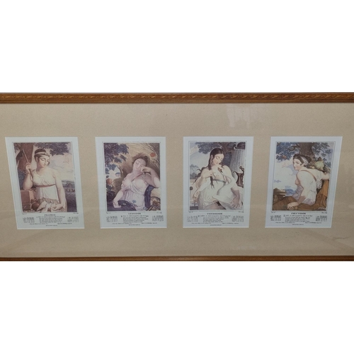 951 - A good set of three well framed collage coloured Prints of Classical women.