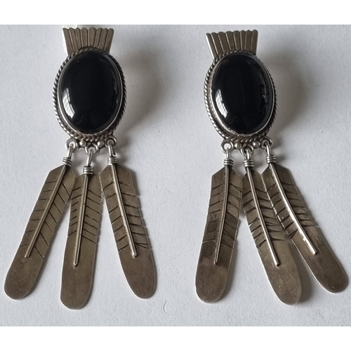 442 - A very large pair of Silver and Onyx Earrings.