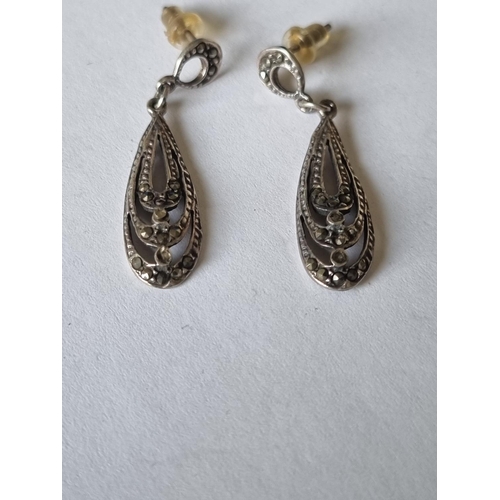 445 - A pair of Antique Silver and Marqusite Earrings.