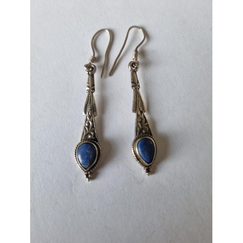 446 - A pair of Silver and Lopiz drop Earrings.