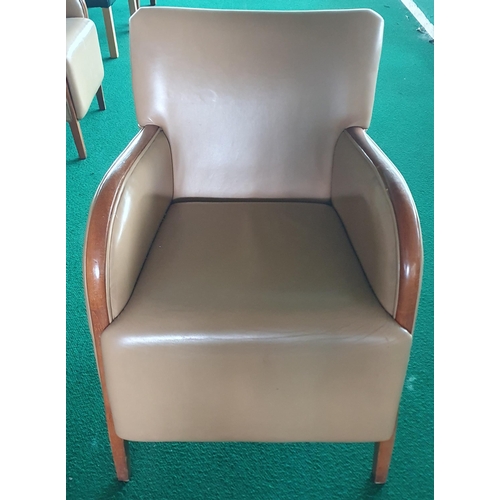 146 - A Timber Show frame Club chair , brown leather effect.
H 85 x 58 x 56 , seat Height 46 cm approx.
(g... 