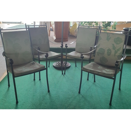 2 - A set of 4 metal Garden Chairs with cushions.
H 100 x W 54 x D 60 cm approx.
(generic photo slight d... 