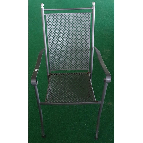 3 - A set of 4 metal Garden Chairs with cushions.
H 100 x W 54 x D 60 cm approx.
(generic photo slight d... 