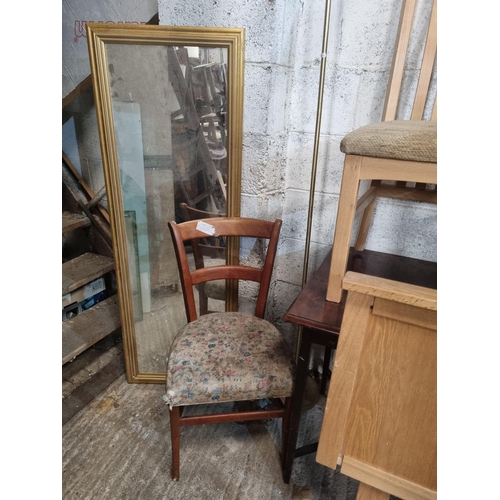 10 - A quantity of Furniture to include a early 20th Century Table, Oak Chair, Uplighter, Mirror etc.