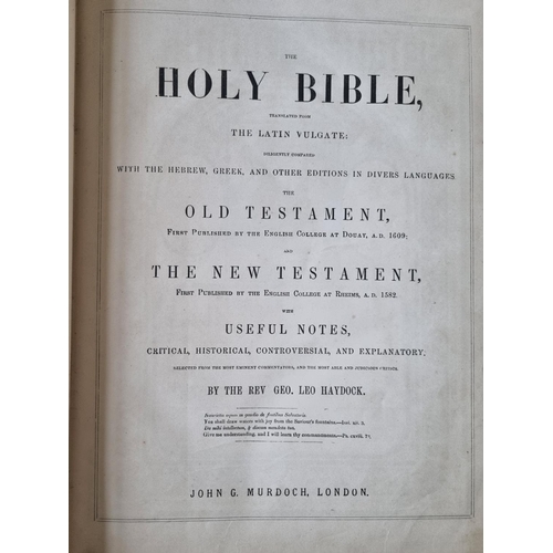 399 - A 19th Century Bible by The Rev Geo Haydock along with two other Books.