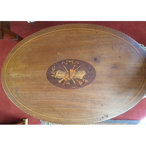 98 - A really good Edwardian Mahogany and inlaid Side Table with highly inlaid musical themed top. 68 x 4... 