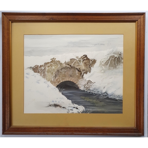 116 - N Hazel Dockery. A 20th Century Watercolour of a winter scene with a river and bridge along with a w... 