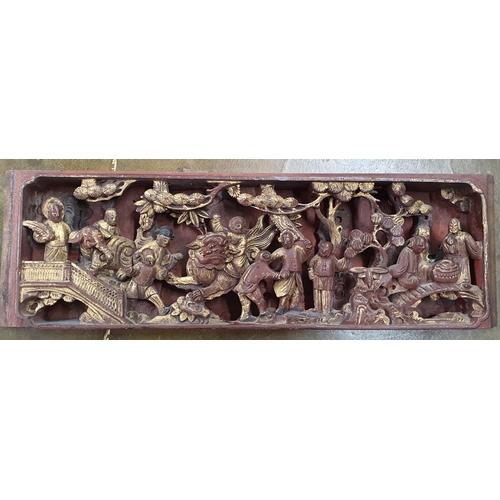 125 - A very good pair of Chinese carved wooden and parcel gilt wall Panels, each carved in deep relief wi... 