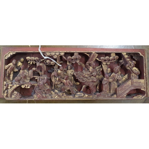 125 - A very good pair of Chinese carved wooden and parcel gilt wall Panels, each carved in deep relief wi... 