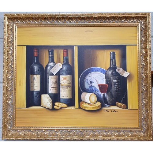 137 - A Still Life Oil On Canvas 'wine and cheese'. 50 x 60 cm approx.