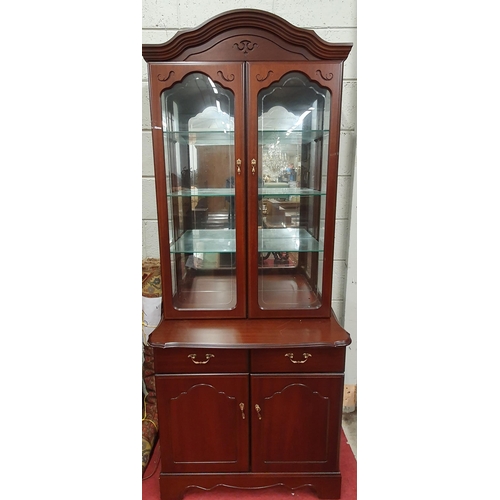 151 - A modern Mahogany effect two door shop Display Cabinet with lit top.
H 198 x W 79 x D 47 cm approx.