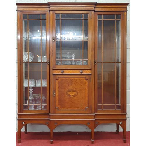 164 - A Fantastic Edwardian Mahogany Inlaid Display Cabinet with twin glazed astragal panelled doors flank... 