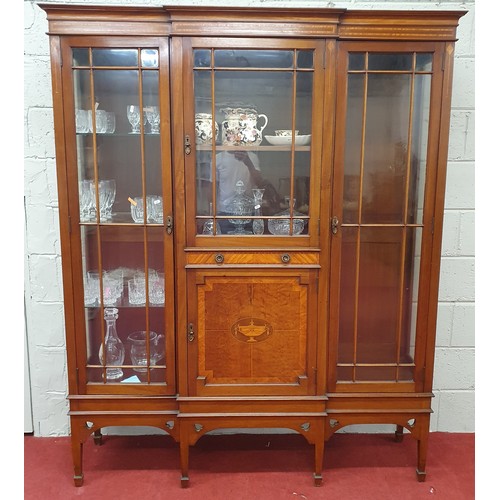 164 - A Fantastic Edwardian Mahogany Inlaid Display Cabinet with twin glazed astragal panelled doors flank... 