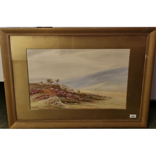 173 - An early 20th Century Watercolour after Hicks of a moorland scene beside a lake. Signed LL.