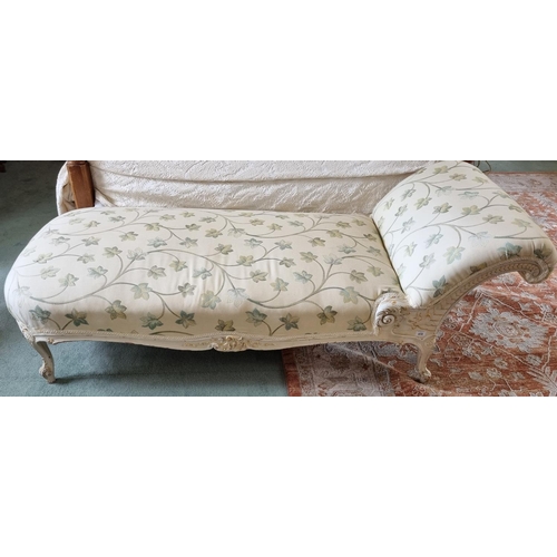 203 - A really good painted Daybed with green and cream floral design fabric on carved cabriole supports. ... 