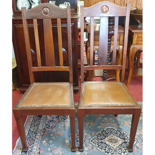 281 - A good pair of early 20th Century Arts and Crafts style Hall Chairs. H 112 x W 45 x D 40 cm approx.