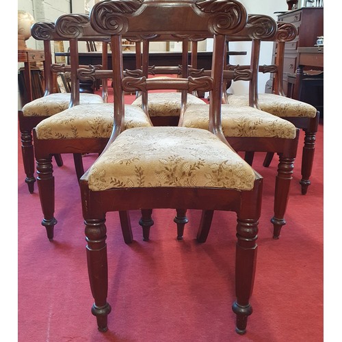 298 - A good set of six William 1Vth Mahogany Dining Chairs with highly carved backs on turned supports.
H... 