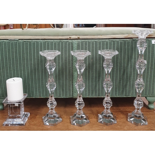 361 - Five Crystal Candlesticks.
Tallest  H 46 cm approx.