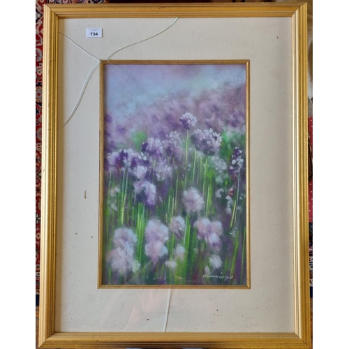 364 - A 20th Century Pastel of wild garlic flowers, signed Hemmings LR. (glass cracked). 49 x 31cm approx.